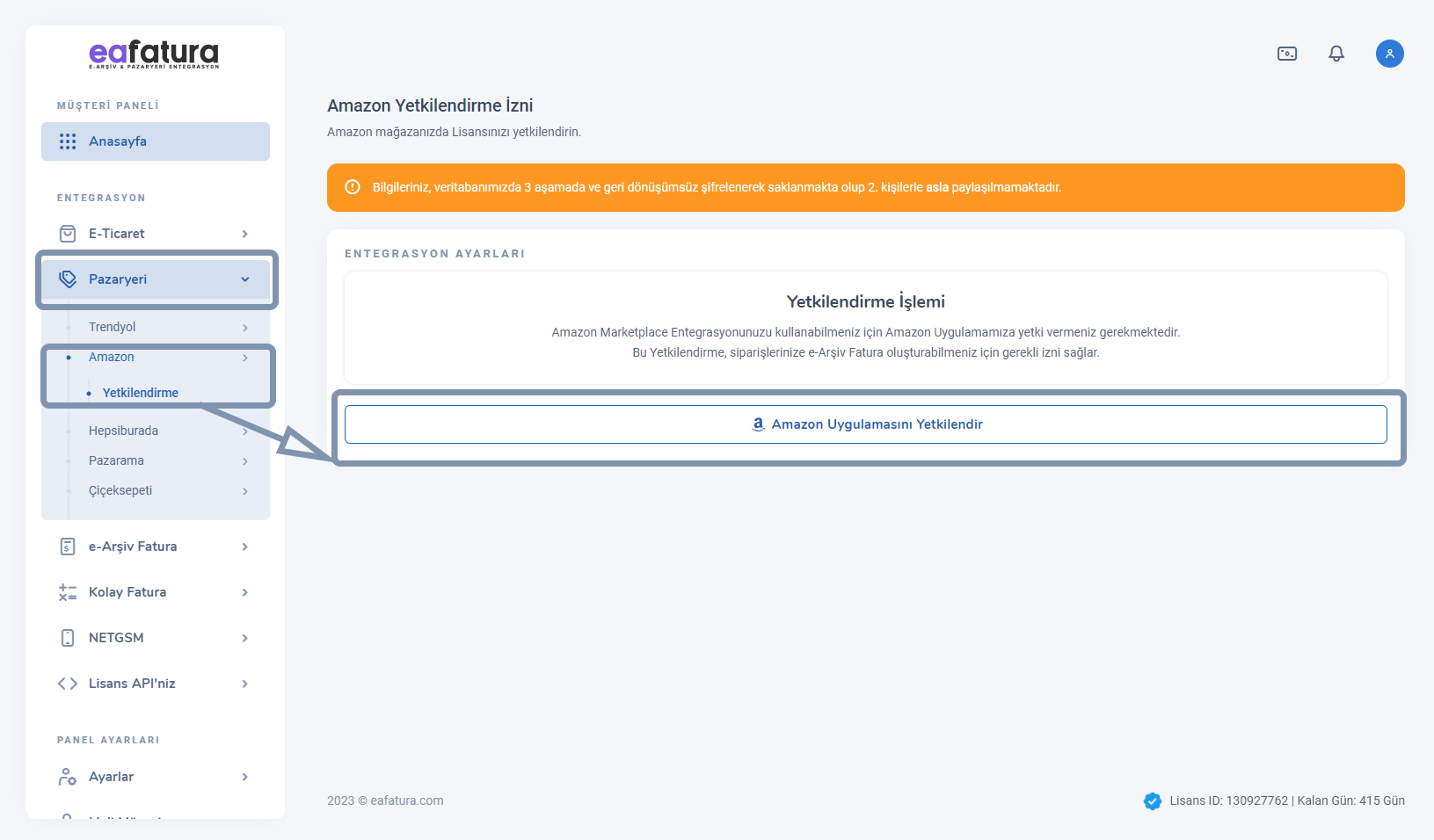 eafatura.com Amazon Marketplace e-Arşiv Fatura Entegrasyonu Uygulaması